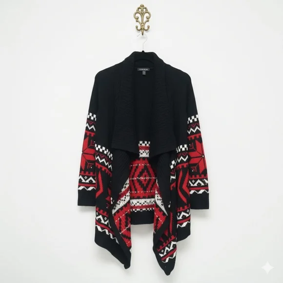 LAUREN Ralph Lauren NWT Black Red & White Christmas Shaw Collar Sweater Large - Picture 4 of 7